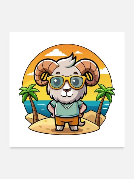 Lunettes de soleil Ram Funny Cartoon Summer Beach - Poster 60 x 60 cm - blanc - Devant