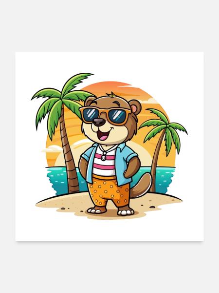 Otter Lustige Cartoon Sommer Strand Sonnenbrille - Poster 60x60 cm - Weiß - Vorne
