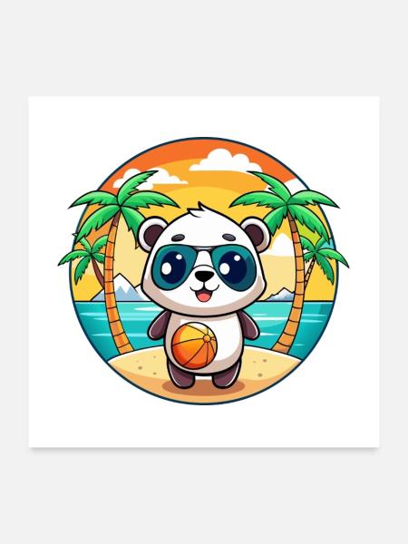 Panda Lustige Cartoon Sommer Strand Sonnenbrille - Poster 60x60 cm - Weiß - Vorne