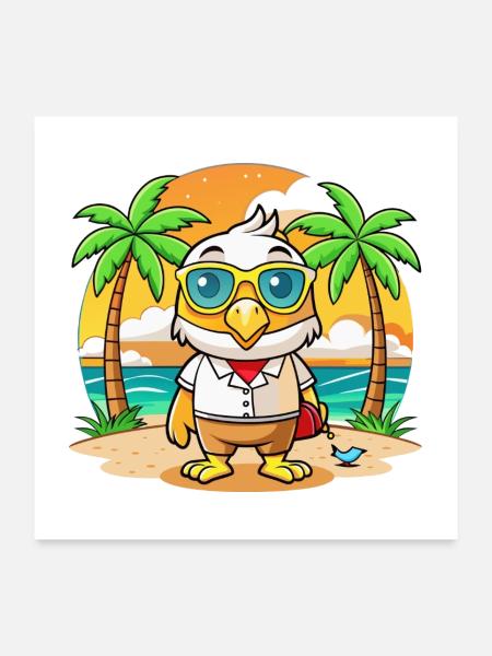 Lunettes de soleil Hawk Funny Cartoon Summer Beach - Poster 60 x 60 cm - blanc - Devant
