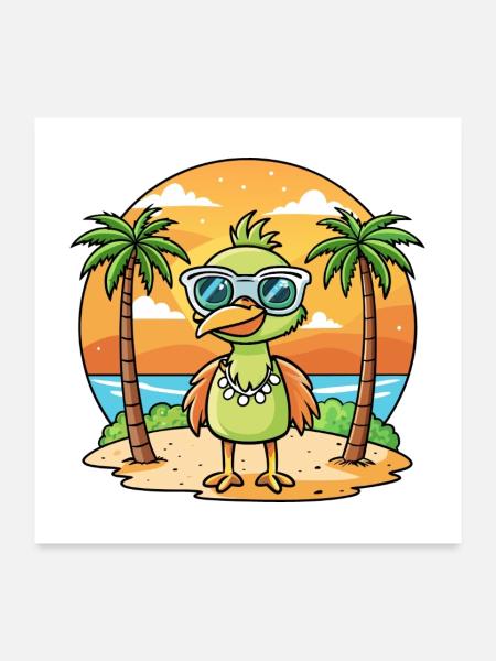 Emu Funny Cartoon Lunettes de soleil de plage d’été - Poster 60 x 60 cm - blanc - Devant