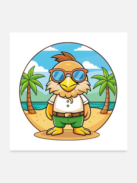 Eagle Lustige Cartoon Sommer Strand Sonnenbrille - Poster 60x60 cm - Weiß - Vorne