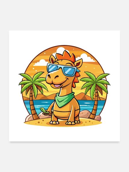 Camel Lustige Cartoon Sommer Strand Sonnenbrille - Poster 60x60 cm - Weiß - Vorne