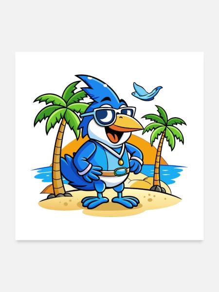 Blue Jay Lustige Cartoon Sommer Strand Sonnenbrille - Poster 60x60 cm - Weiß - Vorne