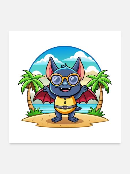 Fledermaus Lustige Cartoon Sommer Strand Sonnenbrille - Poster 60x60 cm - Weiß - Vorne