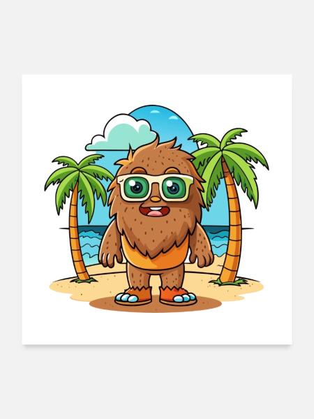 Big Foot Lustige Cartoon Sommer Strand Sonnenbrille - Poster 60x60 cm - Weiß - Vorne