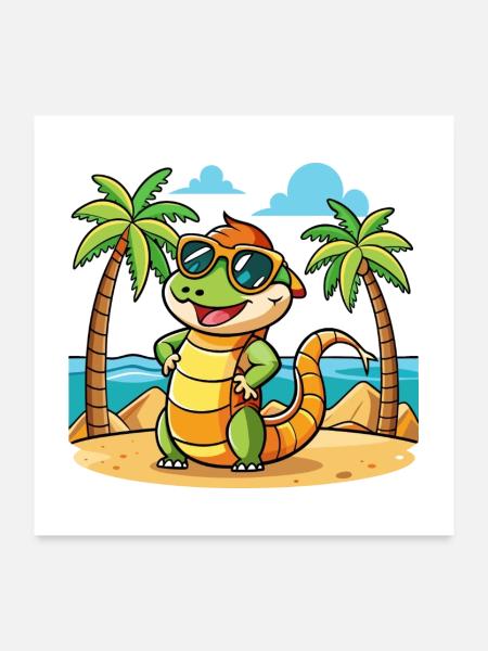 Anaconda Lustige Cartoon Sommer Strand Sonnenbrille - Poster 60x60 cm - Weiß - Vorne