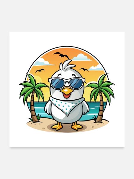 Albatross Lustige Cartoon Sommer Strand Sonnenbrille - Poster 60x60 cm - Weiß - Vorne