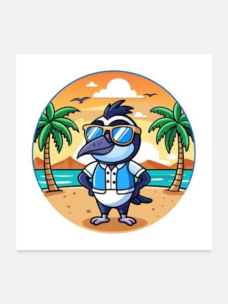 Elster Lustige Cartoon Sommer Strand Sonnenbrille - Poster 60x60 cm - Weiß - Vorne