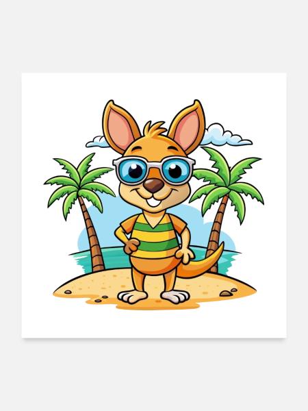 Känguru Lustige Cartoon Sommer Strand Sonnenbrille - Poster 60x60 cm - Weiß - Vorne