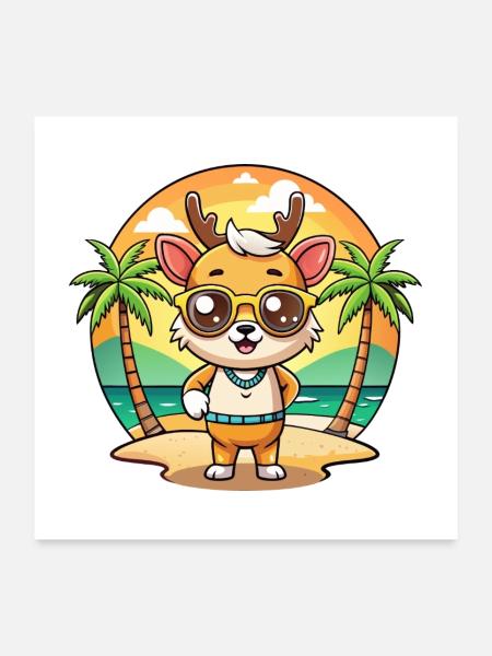 Hirsch Lustige Cartoon Sommer Strand Sonnenbrille - Poster 60x60 cm - Weiß - Vorne
