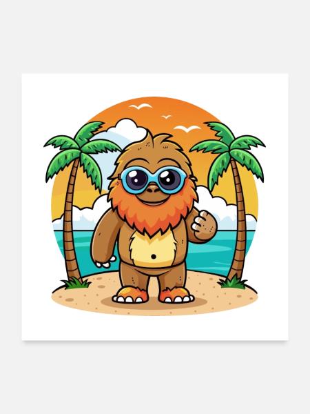 Big Foot Lustige Cartoon Sommer Strand Sonnenbrille - Poster 60x60 cm - Weiß - Vorne