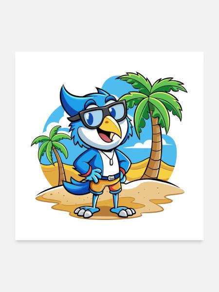 Blue Jay Lustige Cartoon Sommer Strand Sonnenbrille - Poster 60x60 cm - Weiß - Vorne
