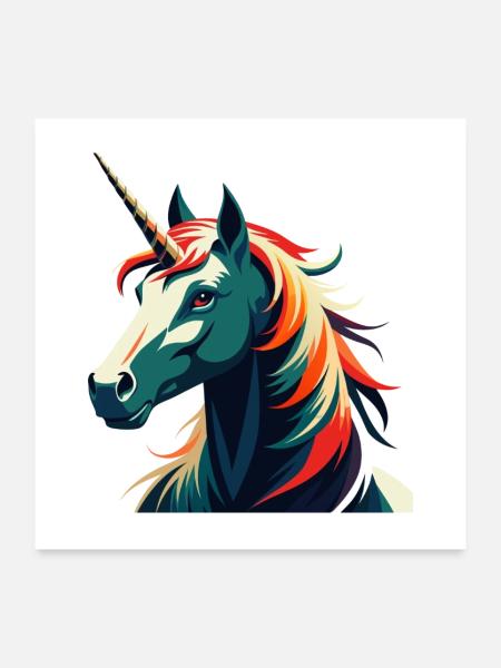 Einhorn Cartoon Figur Buntes Haustier Tier - Poster 60x60 cm - Weiß - Vorne