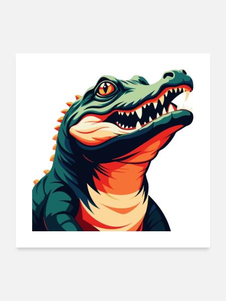 Krokodil Cartoon Figur Buntes Haustier Tier - Poster 60x60 cm - Weiß - Vorne