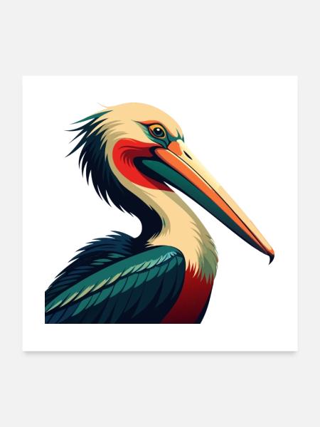 Pelikan Cartoon Figur Buntes Haustier Tier - Poster 60x60 cm - Weiß - Vorne
