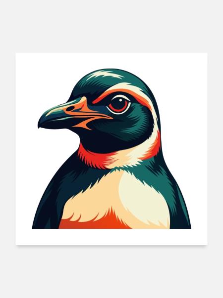 Pinguin Zeichentrickfigur Buntes Haustier Tier - Poster 60x60 cm - Weiß - Vorne