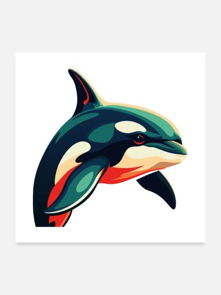 Orca Zeichentrickfigur Buntes Haustier Tier - Poster 60x60 cm - Weiß - Vorne
