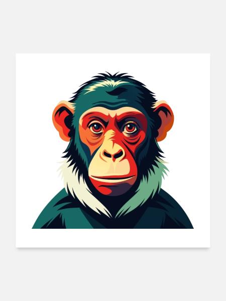 Affe Cartoon Figur Buntes Haustier Tier - Poster 60x60 cm - Weiß - Vorne