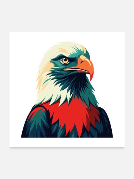 Eagle Cartoon Character Colorful Pet Animal - Poster 24" x 24" (60x60 cm) - white - Front
