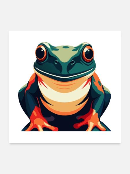 Grenouille Dessin Animé Personnage Animal De Compagnie Coloré - Poster 60 x 60 cm - blanc - Devant