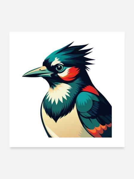 Blauhäher Zeichentrickfigur Buntes Haustier Tier - Poster 60x60 cm - Weiß - Vorne