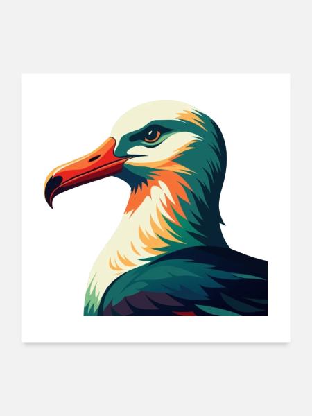 Albatross Zeichentrickfigur Buntes Haustier Tier - Poster 60x60 cm - Weiß - Vorne