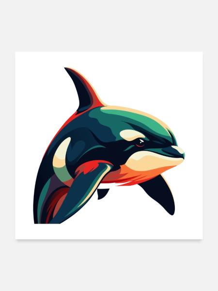 Orca Cartoon-Figur Buntes Haustier - Poster 60x60 cm - Weiß - Vorne