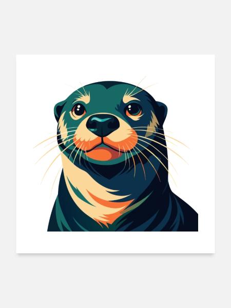 loutre dessin animé personnage animal de compagnie coloré - Poster 60 x 60 cm - blanc - Devant
