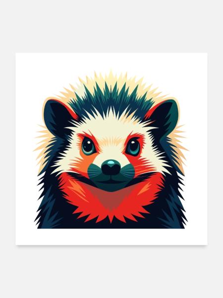 hérisson dessin animé personnage animal de compagnie coloré - Poster 60 x 60 cm - blanc - Devant