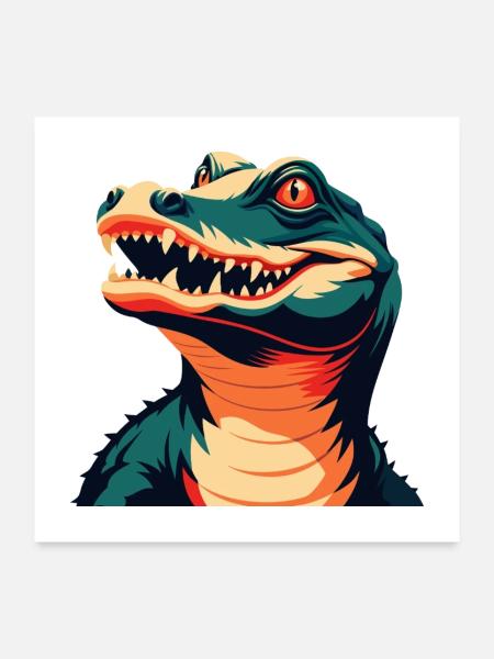 Krokodil Cartoon Figur Buntes Haustier Tier - Poster 60x60 cm - Weiß - Vorne