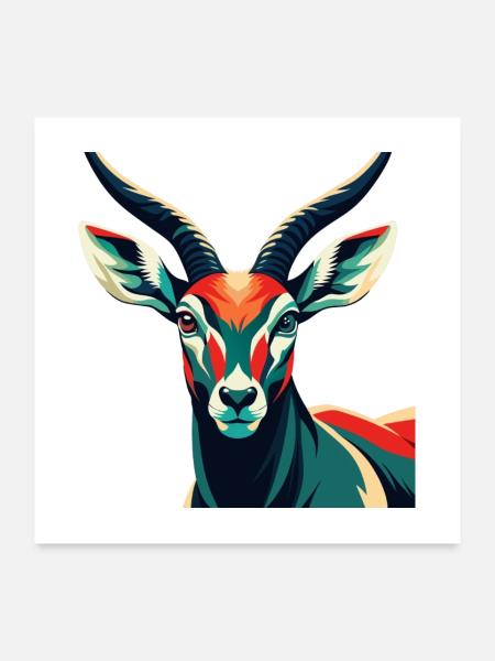 Antilope Zeichentrickfigur Buntes Haustier Tier - Poster 60x60 cm - Weiß - Vorne