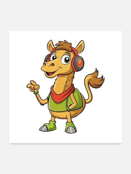 Kamel Lustige Cartoon Figur Kopfhörer Musik - Poster 60x60 cm - Weiß - Vorne