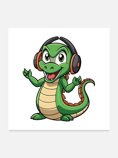 Anaconda Lustige Cartoon Figur Kopfhörer Musik - Poster 60x60 cm - Weiß - Vorne