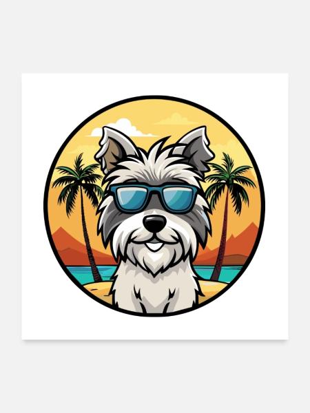 Skye Terrier Hunderasse Cartoon Sonnenbrille Strand - Poster 60x60 cm - Weiß - Vorne