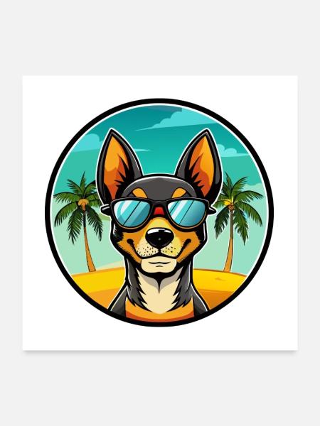 Spielzeug Manchester Terrier Hunderasse Cartoon Strand - Poster 60x60 cm - Weiß - Vorne