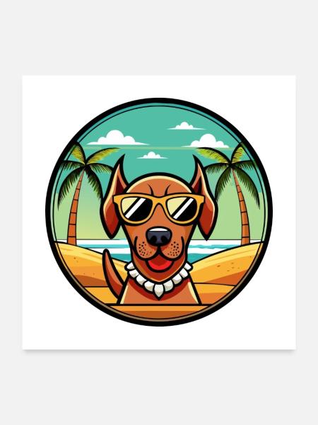 Sabueso Español Hunderasse Cartoon Sonnenbrille Strand - Poster 60x60 cm - Weiß - Vorne
