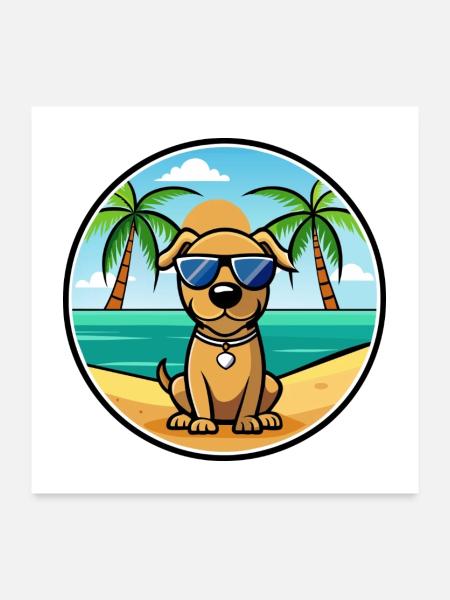 Serbischer Windhund Rasse Cartoon Sonnenbrille Strand - Poster 60x60 cm - Weiß - Vorne