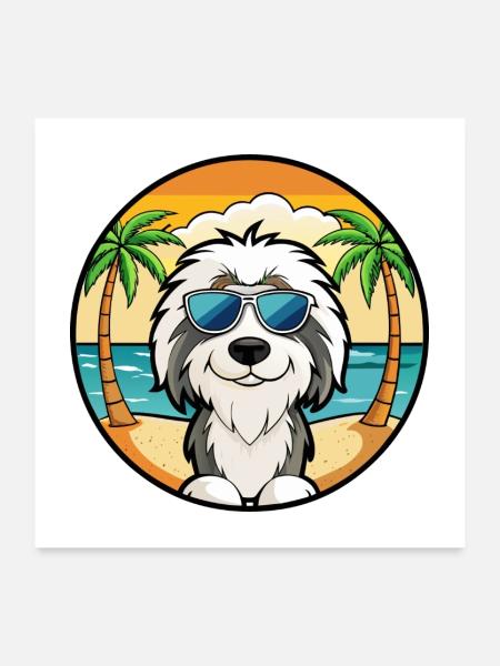 Polnische Tiefland-Schäferhund-Rasse Cartoon-Sonnenbrille - Poster 60x60 cm - Weiß - Vorne