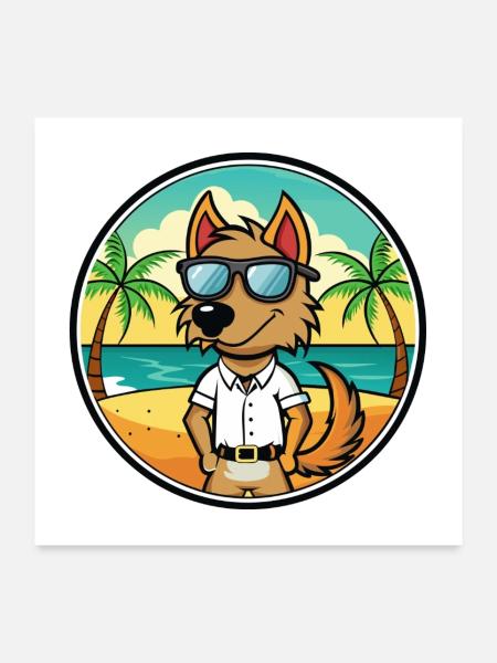 Polnische Jagdhunderasse Cartoon Sonnenbrille Strand - Poster 60x60 cm - Weiß - Vorne