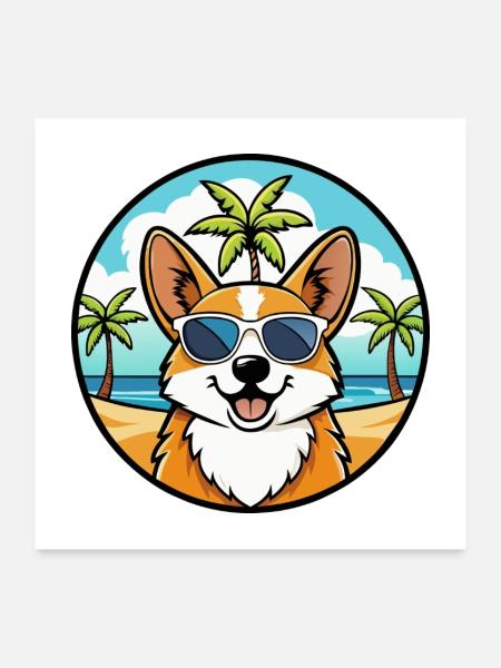 Pembroke Welsh Corgi Hunderasse Cartoon Sonnenbrille - Poster 60x60 cm - Weiß - Vorne