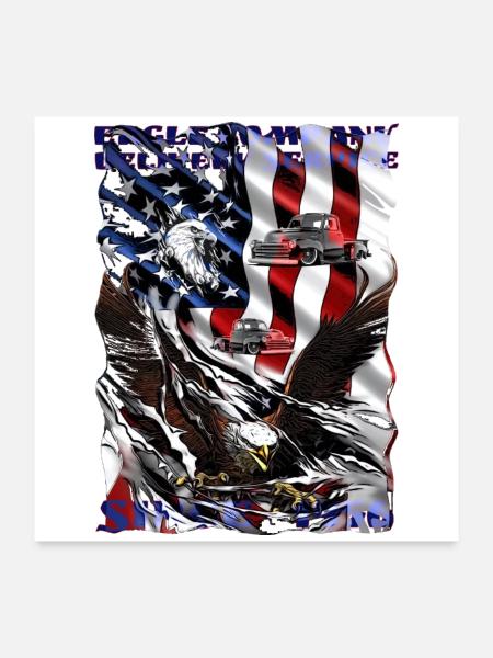 USA Flagge Adler Truck Muster - Poster 60x60 cm - Weiß - Vorne