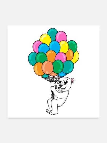 Eisbär Luftballon - Poster 60x60 cm - Weiß - Vorne