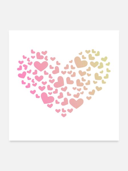 Herz aus Herzchen Liebe Romantisch Jahrestag - Poster 60x60 cm - Weiß - Vorne