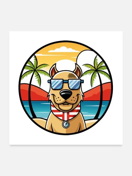 Norwegischer Windhund Rasse Cartoon Sonnenbrille Strand - Poster 60x60 cm - Weiß - Vorne