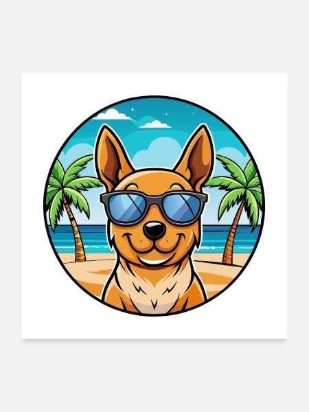Lancashire Heeler Hunderasse Cartoon Sonnenbrille Strand - Poster 60x60 cm - Weiß - Vorne