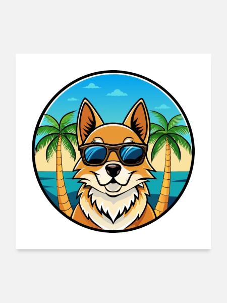 Nordic Spitz Hunderasse Cartoon Sonnenbrille Strand - Poster 60x60 cm - Weiß - Vorne