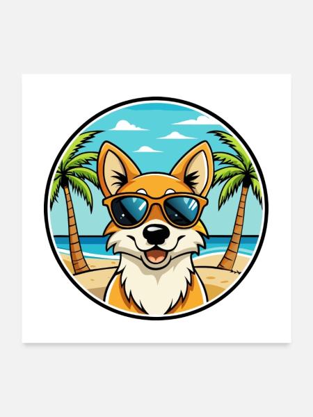 Neuguinea Singende Hunderasse Cartoon Sonnenbrille - Poster 60x60 cm - Weiß - Vorne