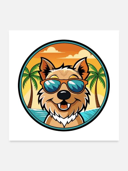 Lucas Terrier Hunderasse Cartoon Sonnenbrille Strand - Poster 60x60 cm - Weiß - Vorne