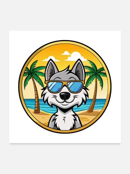 Kunming Wolfdog Rasse Cartoon Sonnenbrille Strand - Poster 60x60 cm - Weiß - Vorne